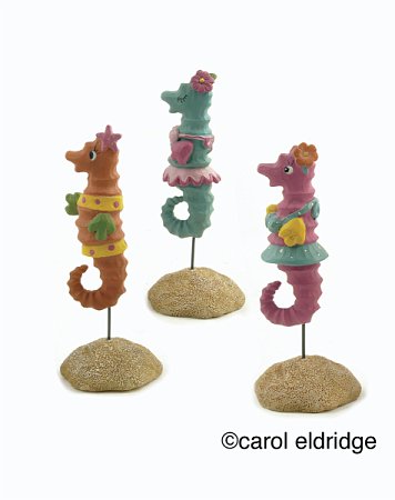 seahorses on stands